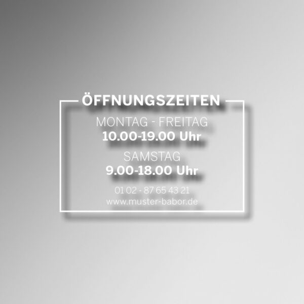 Öffnungszeitenaufkleber <br/>2 Blöcke, Folienfarbe: weiß