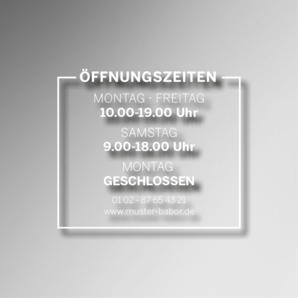 Öffnungszeitenaufkleber <br/>3 Blöcke, Folienfarbe: weiß